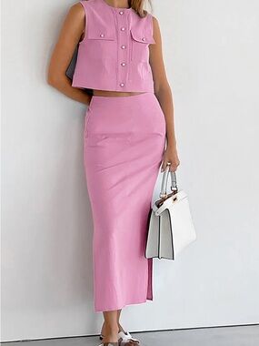 Commense Split pockets sleeveless Skirt set